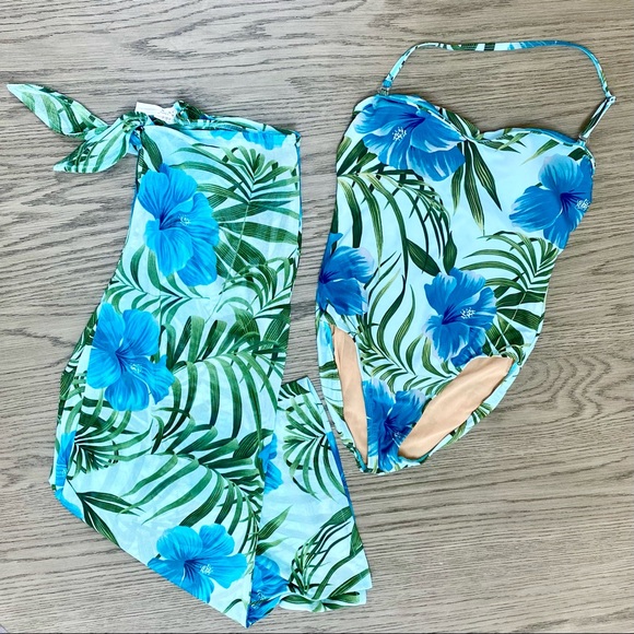 Cami Swim Hibiscus Print One Piece Bathing Suit + Coordinating Coverup Set 10 - Picture 15 of 15